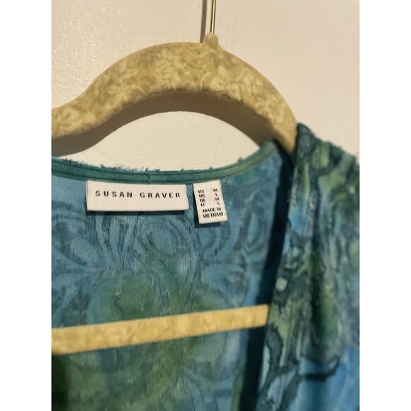 Susan Graver Burnout Knit Cardigan Only Turquoise Green M - Picture 3 of 6